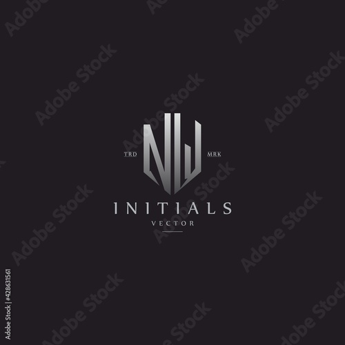 classy NW vintage metal monogram logo. elegant silver initials icon premium vector design template