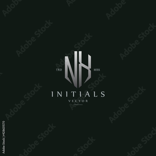 classy NX vintage metal monogram logo. elegant silver initials icon premium vector design template