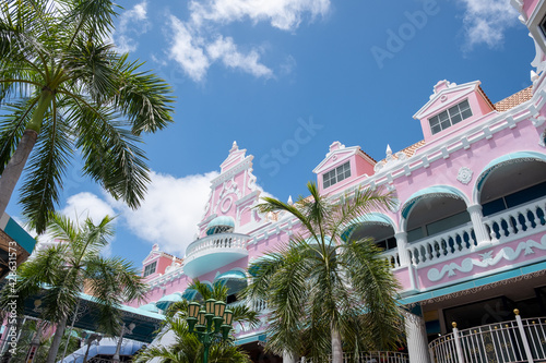 Fototapeta Naklejka Na Ścianę i Meble -  Oranjestad downtown panorama with typical Dutch colonial architecture. Oranjestad is the capital and largest city of Aruba. Caribbean