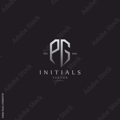 classy PG vintage metal monogram logo. elegant silver initials icon premium vector design template