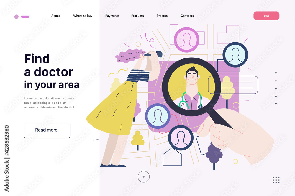 Find a doctor - medical insurance illustration. Flat vector Find a doctor - medical insurance illustration. Flat vector