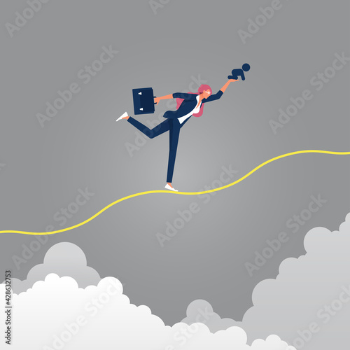 Life and work balance Illustration concept-choosing between career and family, Businesswoman balance Work and life on rope, choosing between Career woman or housewife