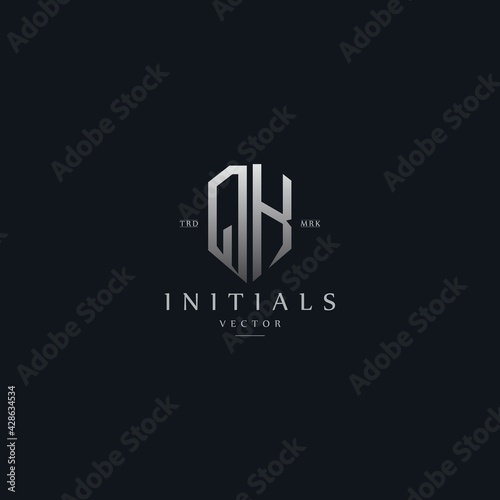 classy QK vintage metal monogram logo. elegant silver initials icon premium vector design template