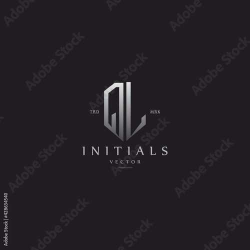 classy QL vintage metal monogram logo. elegant silver initials icon premium vector design template