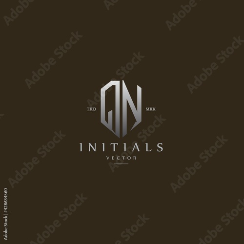 classy QN vintage metal monogram logo. elegant silver initials icon premium vector design template