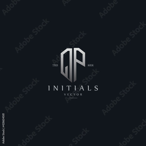 classy QP vintage metal monogram logo. elegant silver initials icon premium vector design template
