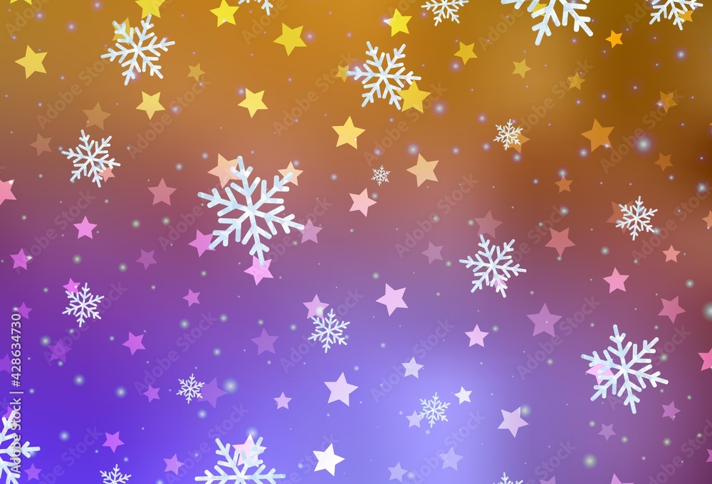 Light Pink, Yellow vector template with ice snowflakes, stars. Light Pink, Yellow vector template with ice snowflakes, stars.