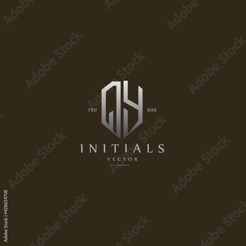 classy QY vintage metal monogram logo. elegant silver initials icon premium vector design template