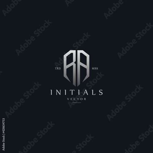 classy RA vintage metal monogram logo. elegant silver initials icon premium vector design template