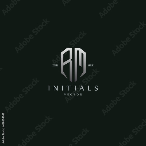 classy RM vintage metal monogram logo. elegant silver initials icon premium vector design template