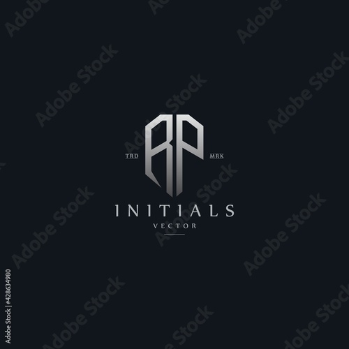 classy RP vintage metal monogram logo. elegant silver initials icon premium vector design template