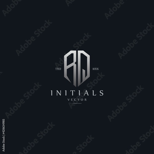 classy RQ vintage metal monogram logo. elegant silver initials icon premium vector design template