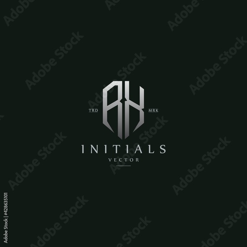 classy RX vintage metal monogram logo. elegant silver initials icon premium vector design template