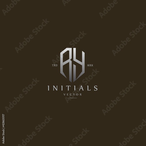 classy RY vintage metal monogram logo. elegant silver initials icon premium vector design template