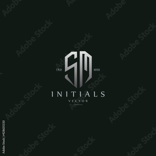 classy SM vintage metal monogram logo. elegant silver initials icon premium vector design template