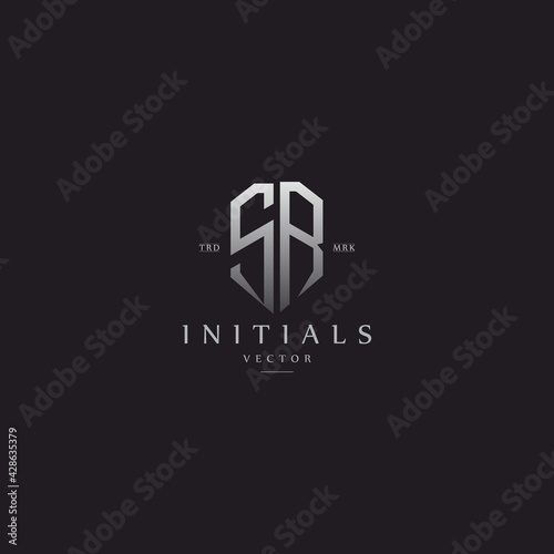 classy SR vintage metal monogram logo. elegant silver initials icon premium vector design template