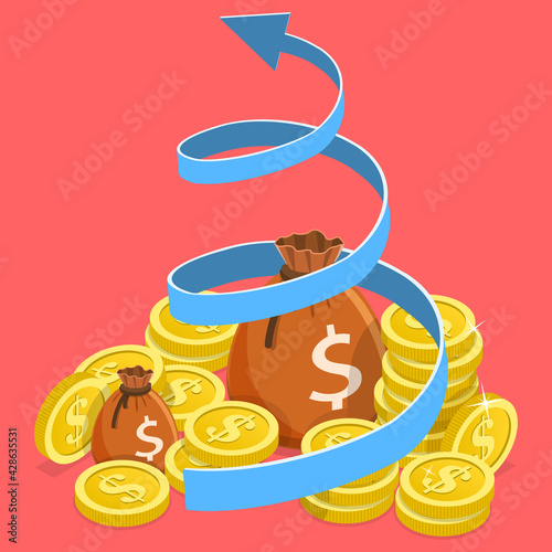 3D Isometric Flat Vector Conceptual Illustration of Income Growth.