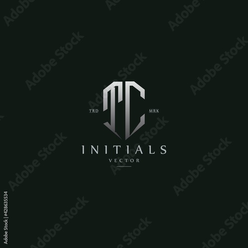 classy TC vintage metal monogram logo. elegant silver initials icon premium vector design template