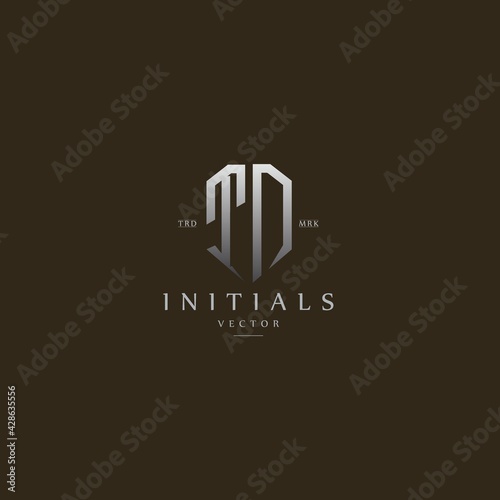 classy TD vintage metal monogram logo. elegant silver initials icon premium vector design template