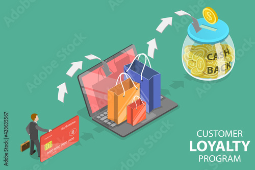 3D Isometric Flat Vector Conceptual Illustration of Online Cashback.
