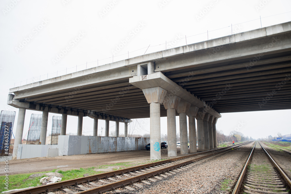 part of road bridge with reinforced concrete support columns, across the railway part of road bridge with reinforced concrete support columns, across the railway