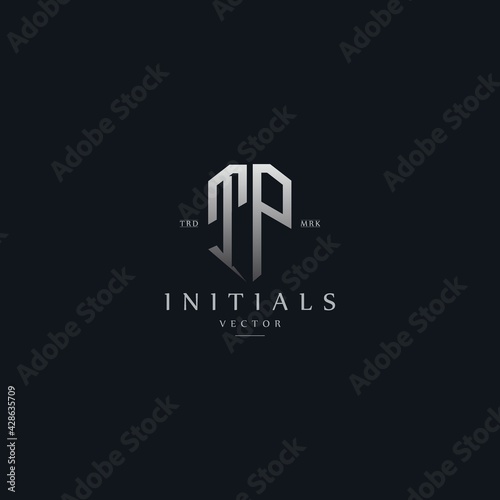 classy TP vintage metal monogram logo. elegant silver initials icon premium vector design template
