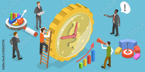 3D Isometric Flat Vector Conceptual Illustration of Time is Money.