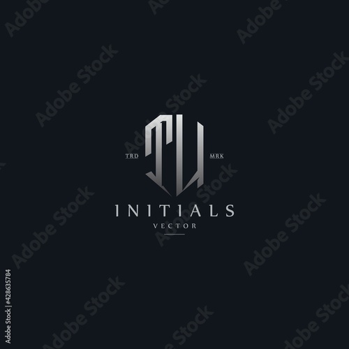 classy TU vintage metal monogram logo. elegant silver initials icon premium vector design template
