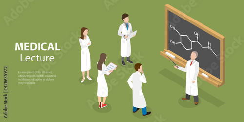 3D Isometric Flat Vector Conceptual Illustration of Medical Lecture.
