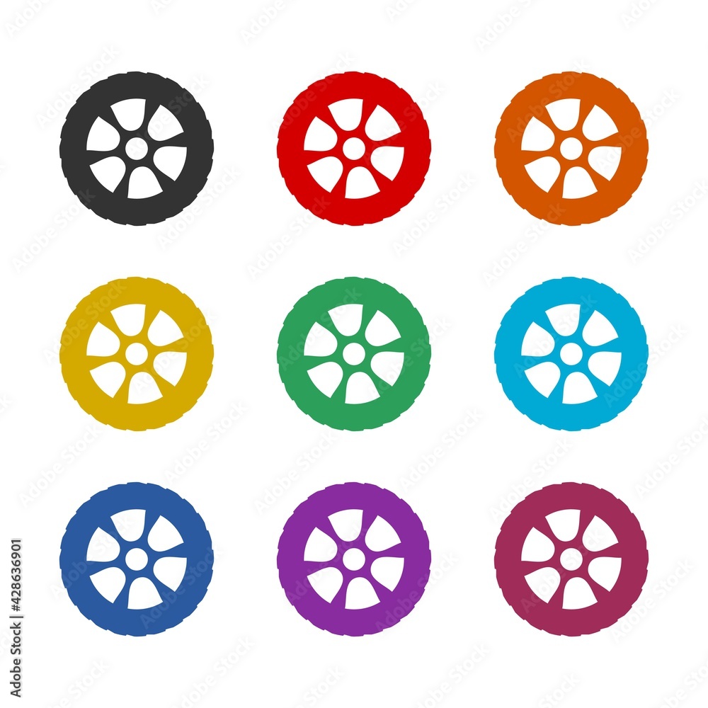 Tires icon isolated on white background color set
