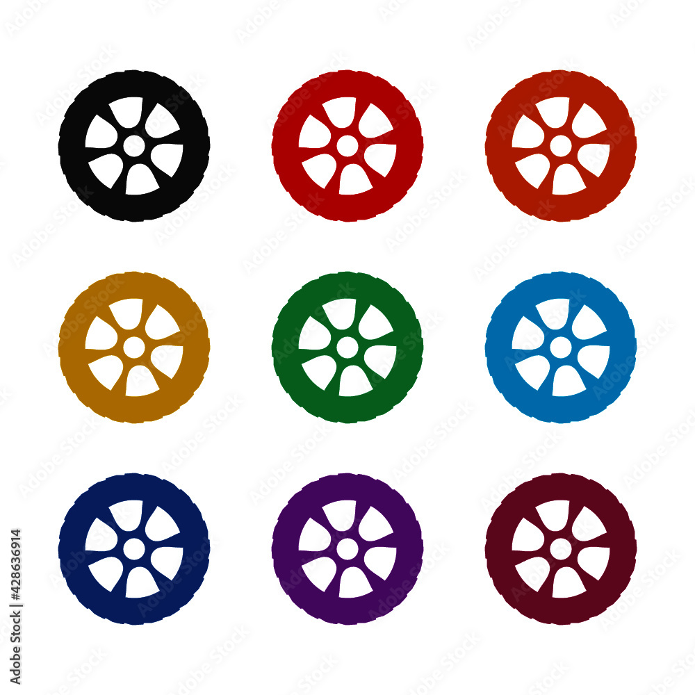 Tires icon isolated on white background color set