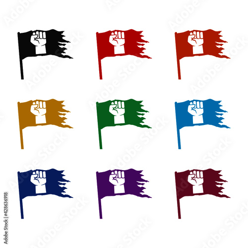 Democracy flag protest icon isolated on white background color set