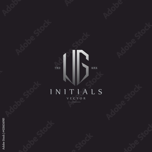 classy UG vintage metal monogram logo. elegant silver initials icon premium vector design template