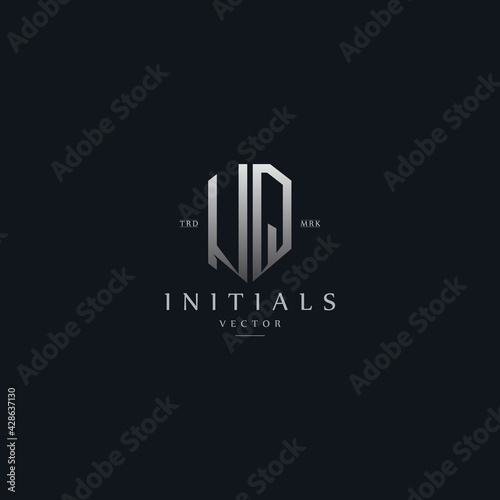 classy UQ vintage metal monogram logo. elegant silver initials icon premium vector design template