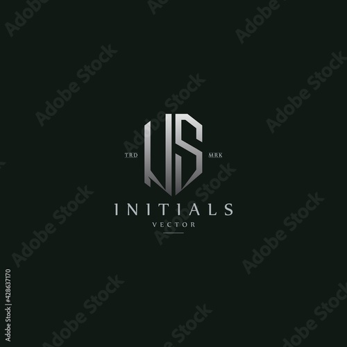 classy US vintage metal monogram logo. elegant silver initials icon premium vector design template