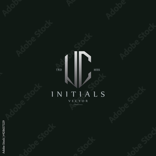 classy UC vintage metal monogram logo. elegant silver initials icon premium vector design template
