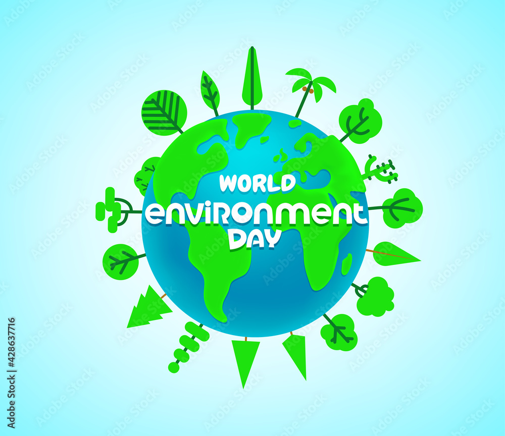 World environment day vector banner with trees and the Earth