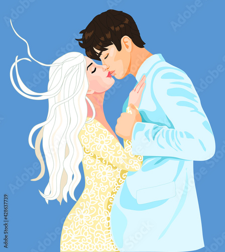 vector art bride and groom kissing
