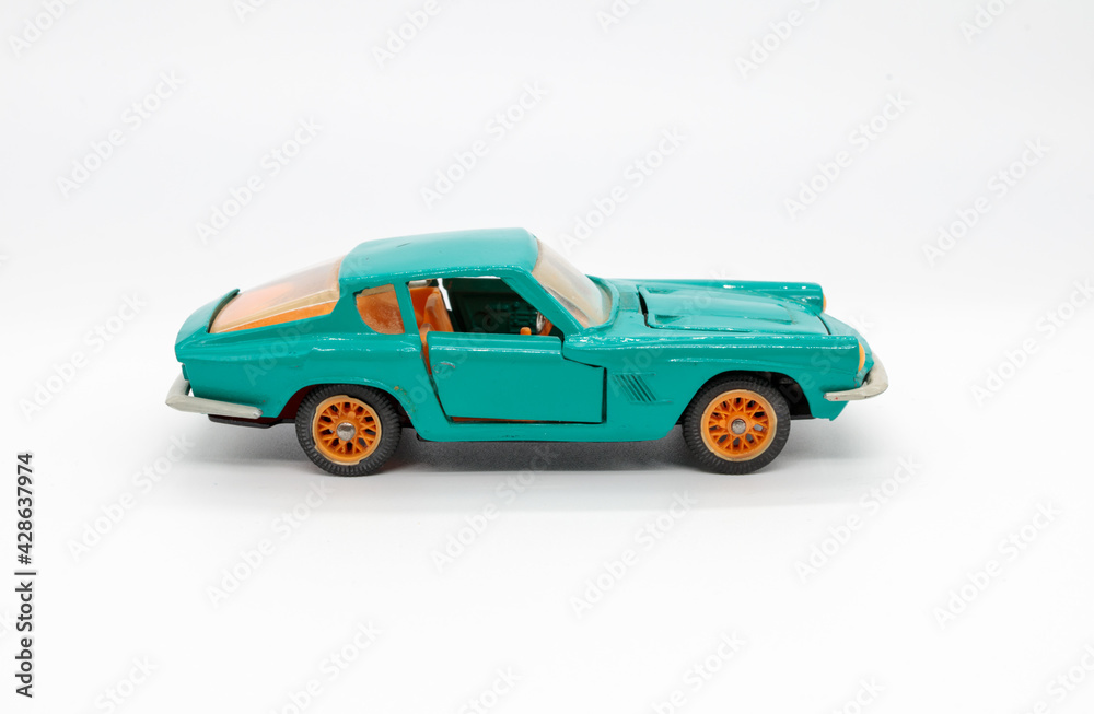 toy car (model) made of metal on a white background, isolated object