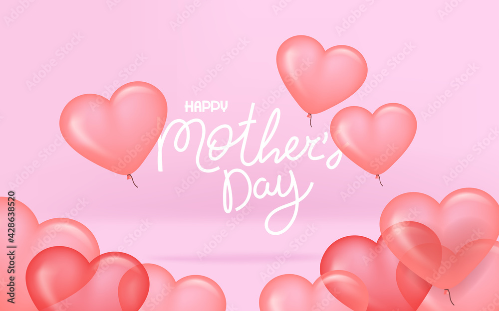 Happy mothers day pink vector banner with balloons