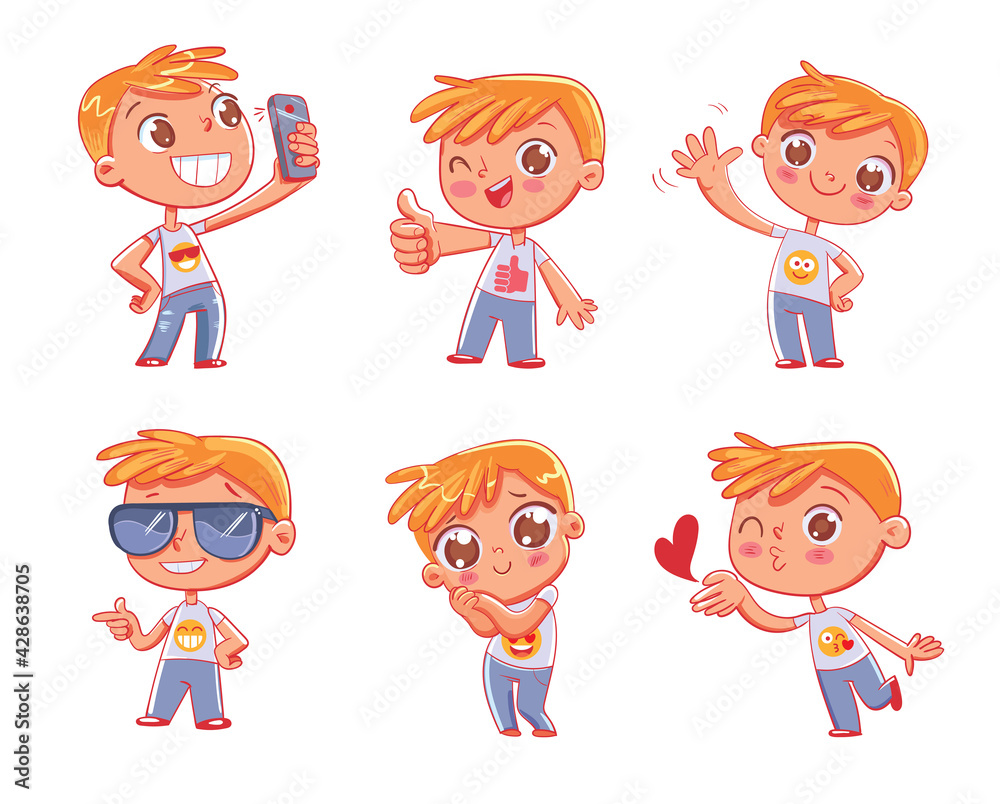 Cute little boy with different emotions. Emoji Stickers Emotions