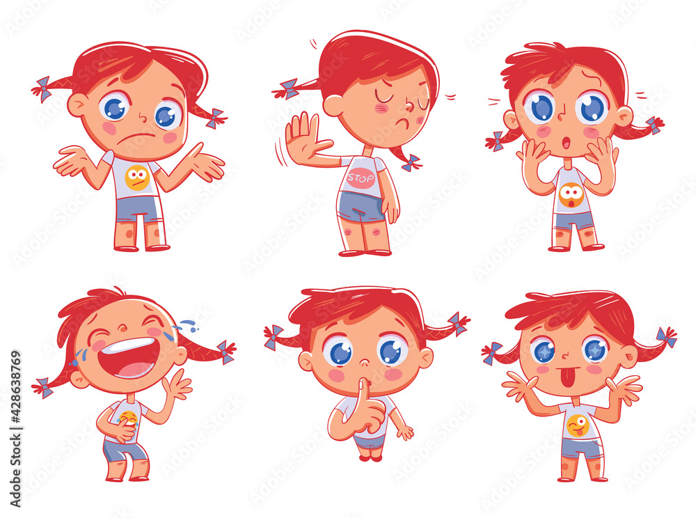 Cute girl with different emotions. Emoji Stickers Emotions Cute girl with different emotions. Emoji Stickers Emotions