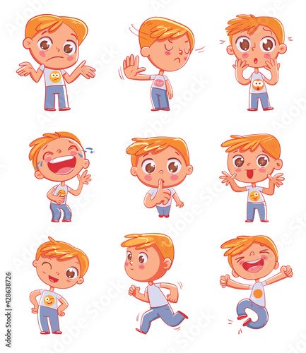 Cute little boy with different emotions. Emoji Stickers Emotions