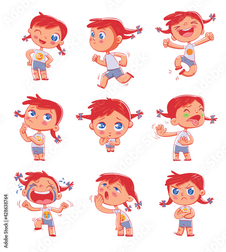 Cute girl with different emotions. Emoji Stickers Emotions