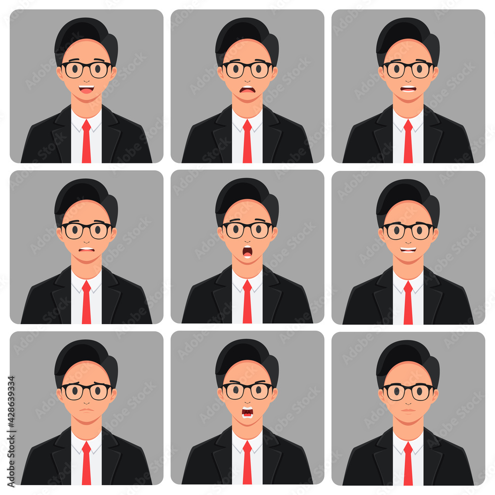 businessman character designs with various expressions. from happy to angry. a set of bundles. vector illustration of an avatar