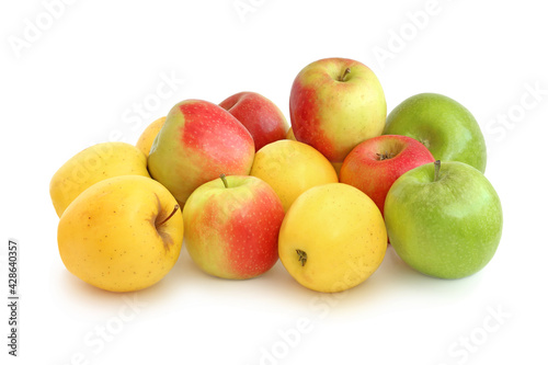 Pile of multi-colored apples isolated on white