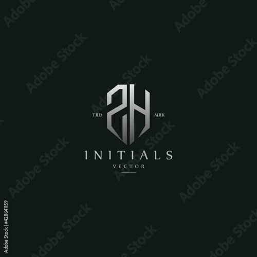 classy ZH vintage metal monogram logo. elegant silver initials icon premium vector design template
