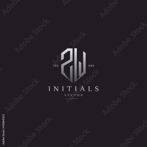classy ZW vintage metal monogram logo. elegant silver initials icon premium vector design template