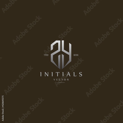classy ZY vintage metal monogram logo. elegant silver initials icon premium vector design template