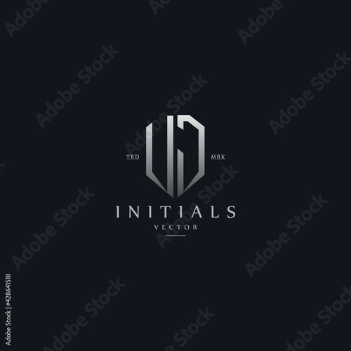 classy VJ vintage metal monogram logo. elegant silver initials icon premium vector design template